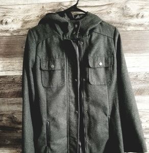 gray beltedzipper front  jacket w/pockets